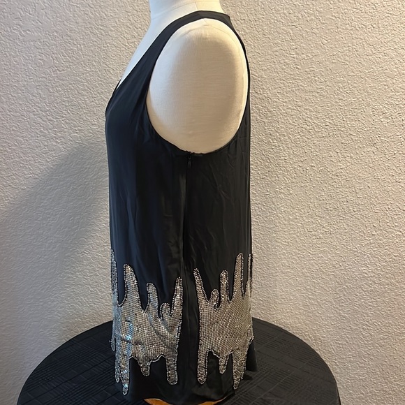MM Couture Black Silk Tank Top with Silver Sequined Accent Sz M - Picture 9 of 10